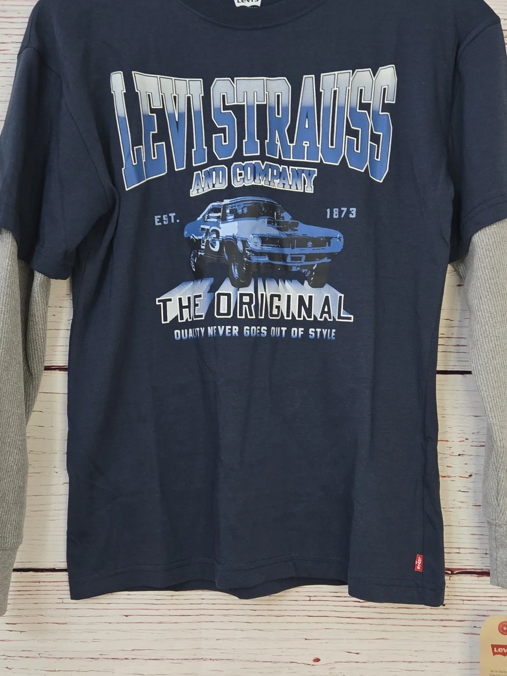 Levi’s Kids Size L 12-13 Blue Graphic Layered Long Sleeve Shirt NWT
